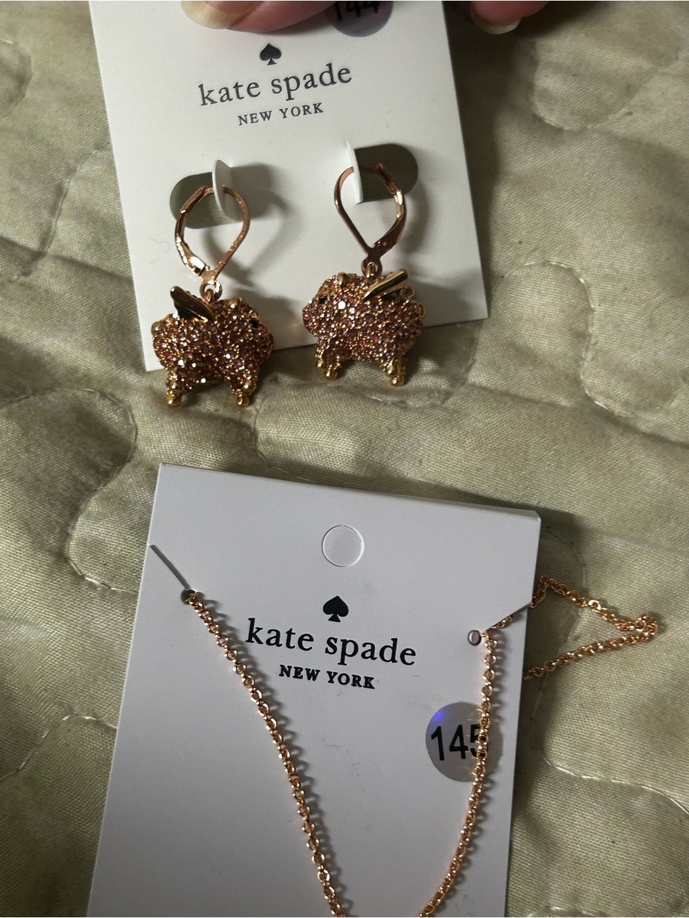 kate spade Rose Gold Glitter Bunny Necklace and Earrings Set - Picture 3 of 4